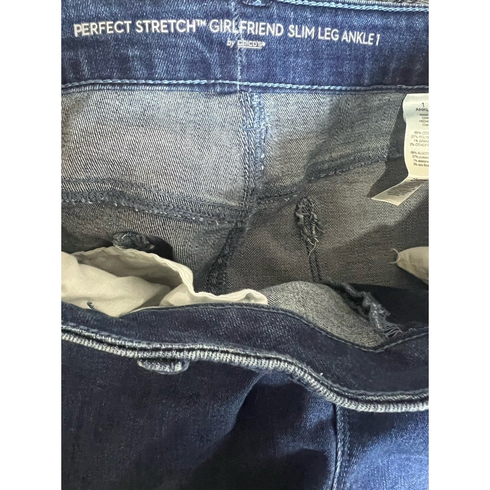 Chico's 1 Womens US Medium Girlfriend Slim‎ Leg Ankle Jeans Perfect Stretch Blue - Picture 7 of 8